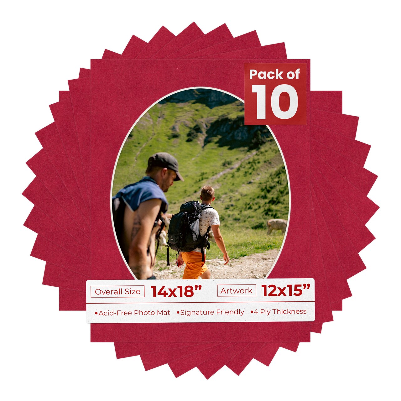 Red Suede Mat Board for 14x18 Frames - Oval Opening for 12x15 Photos